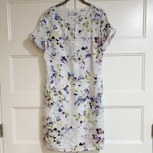 J. Jill Love Linen Short Sleeve White Floral Dress Size S Missy 100% Linen
